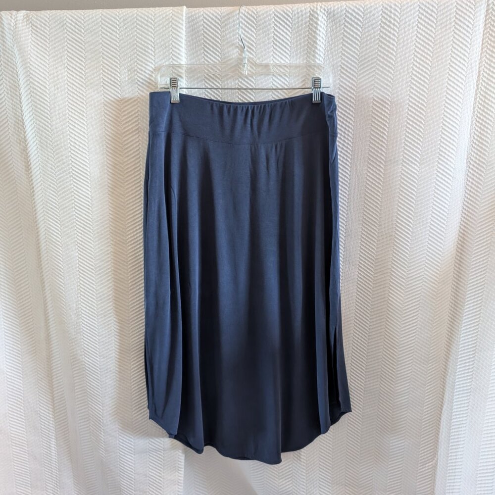 Nic + Zoe Pull-On Midi Skirt Navy Blue Side Slits Stretchy Modal Medium to Large